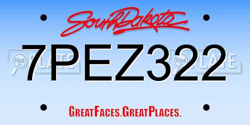 7PEZ322 South Dakota License Plate