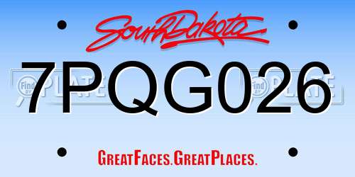 7PQG026 South Dakota License Plate