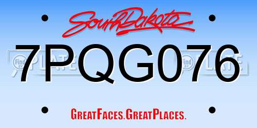 7PQG076 South Dakota License Plate