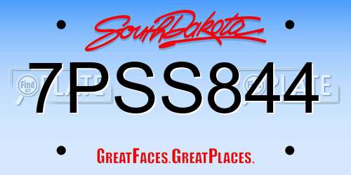 7PSS844 South Dakota License Plate