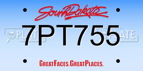 7PT755 South Dakota License Plate
