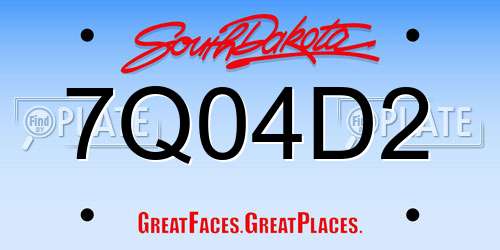 7Q04D2 South Dakota License Plate