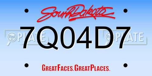 7Q04D7 South Dakota License Plate