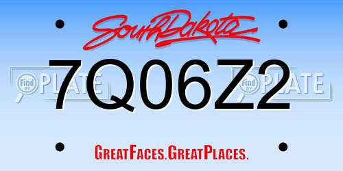 7Q06Z2 South Dakota License Plate