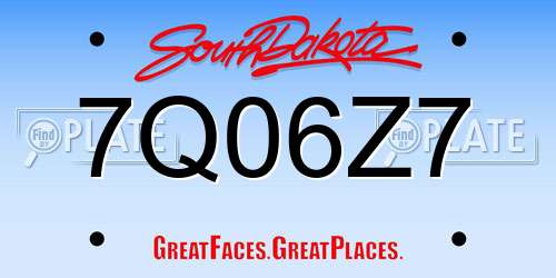 7Q06Z7 South Dakota License Plate