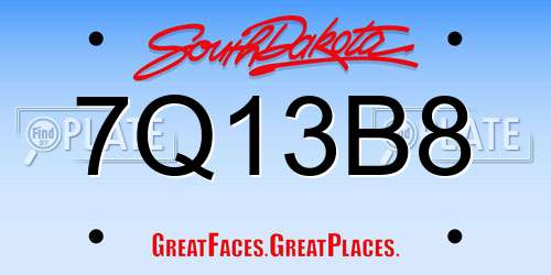 7Q13B8 South Dakota License Plate