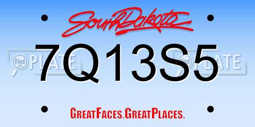 7Q13S5 South Dakota License Plate