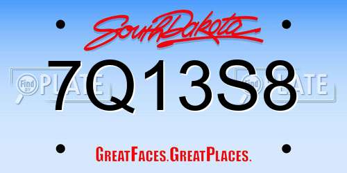 7Q13S8 South Dakota License Plate