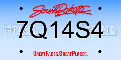7Q14S4 South Dakota License Plate