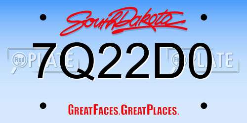 7Q22D0 South Dakota License Plate