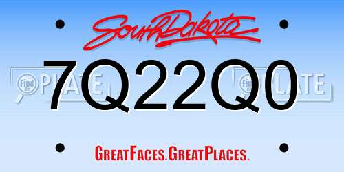 7Q22Q0 South Dakota License Plate