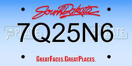 7Q25N6 South Dakota License Plate