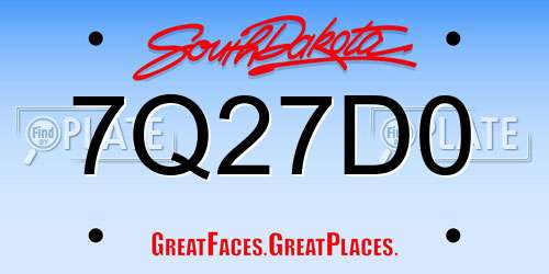 7Q27D0 South Dakota License Plate