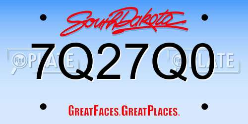 7Q27Q0 South Dakota License Plate