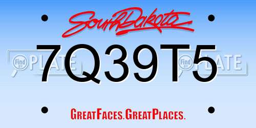 7Q39T5 South Dakota License Plate