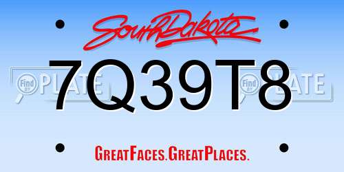 7Q39T8 South Dakota License Plate