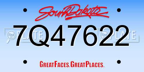 7Q47622 South Dakota License Plate