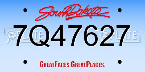 7Q47627 South Dakota License Plate