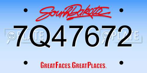 7Q47672 South Dakota License Plate