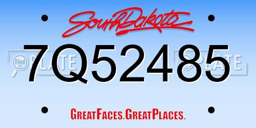 7Q52485 South Dakota License Plate
