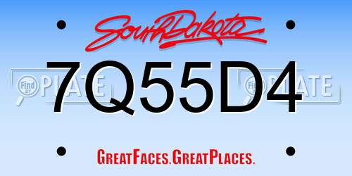 7Q55D4 South Dakota License Plate