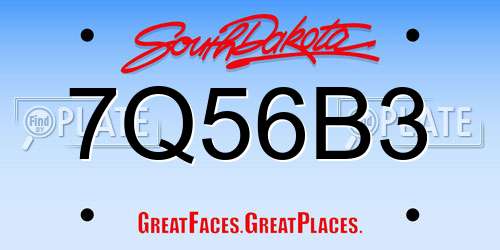 7Q56B3 South Dakota License Plate