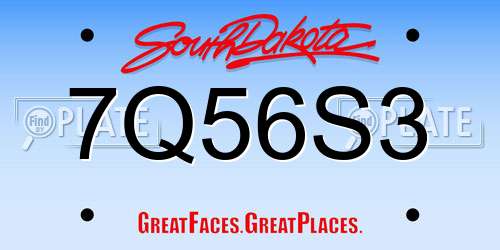 7Q56S3 South Dakota License Plate