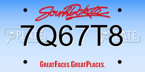 7Q67T8 South Dakota License Plate