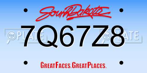 7Q67Z8 South Dakota License Plate