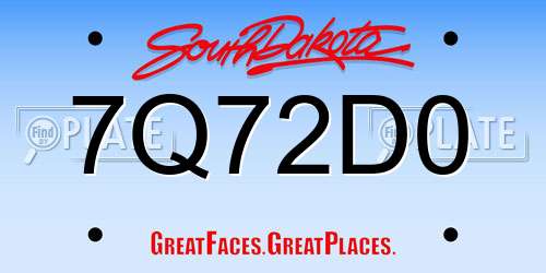 7Q72D0 South Dakota License Plate