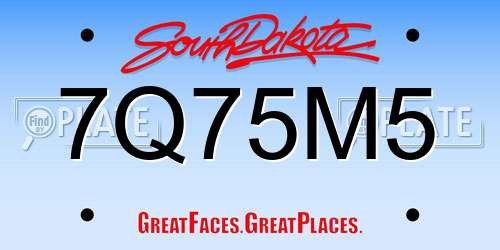 7Q75M5 South Dakota License Plate