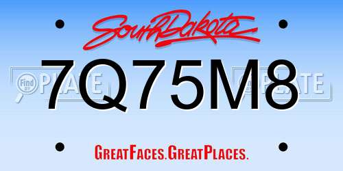 7Q75M8 South Dakota License Plate