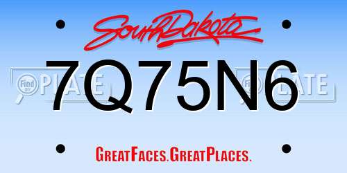 7Q75N6 South Dakota License Plate