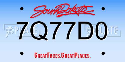 7Q77D0 South Dakota License Plate