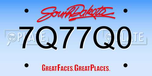 7Q77Q0 South Dakota License Plate