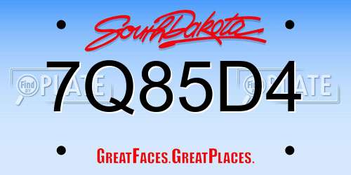7Q85D4 South Dakota License Plate
