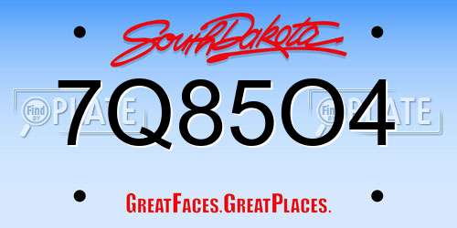 7Q85O4 South Dakota License Plate