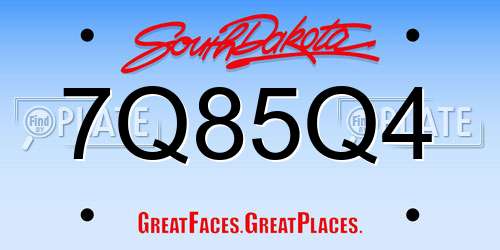 7Q85Q4 South Dakota License Plate