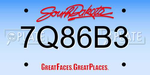 7Q86B3 South Dakota License Plate