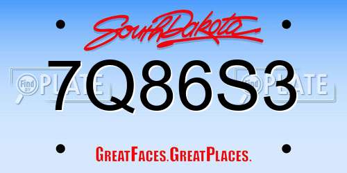 7Q86S3 South Dakota License Plate