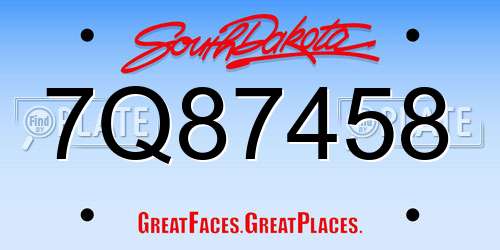 7Q87458 South Dakota License Plate