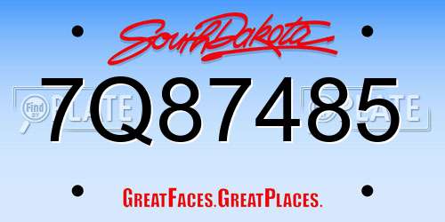 7Q87485 South Dakota License Plate