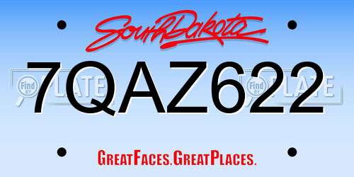 7QAZ622 South Dakota License Plate