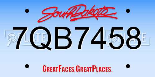 7QB7458 South Dakota License Plate
