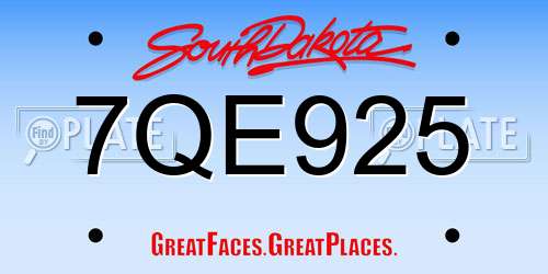 7QE925 South Dakota License Plate
