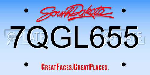 7QGL655 South Dakota License Plate