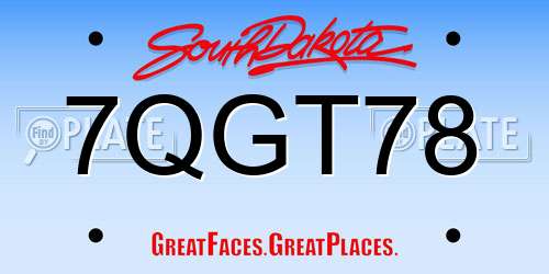 7QGT78 South Dakota License Plate