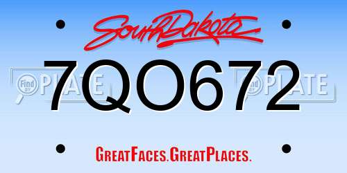 7QO672 South Dakota License Plate
