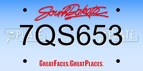 7QS653 South Dakota License Plate