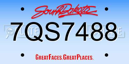 7QS7488 South Dakota License Plate